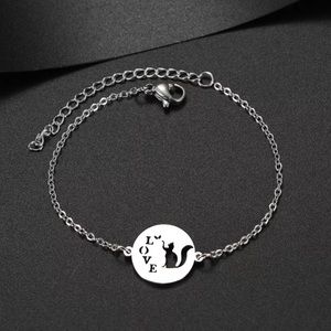 Cute Silver Cat & Butterfly Stainless Steel Bracelet Accessory Jewelry